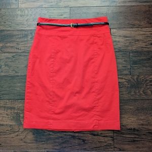 H&M High Waisted Pencil Skirt in Red with Belt